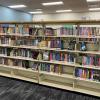 Bookshelf with books in library