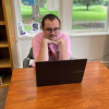 Person using laptop. 
