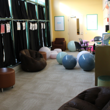 room with chairs and exercise balls