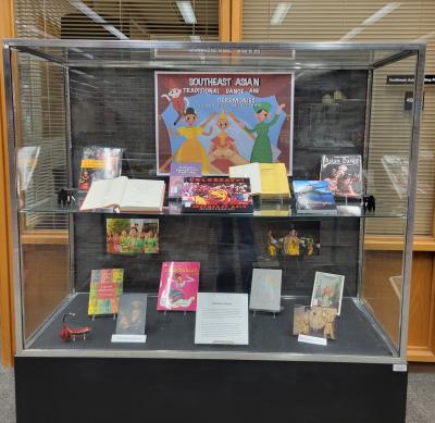 Books in a display case 