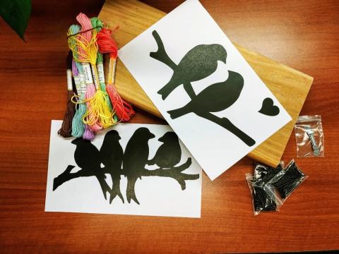 Adult craft kit: lovebird string art.