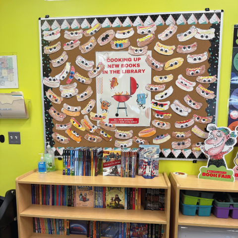 Library display of graphic novels. 